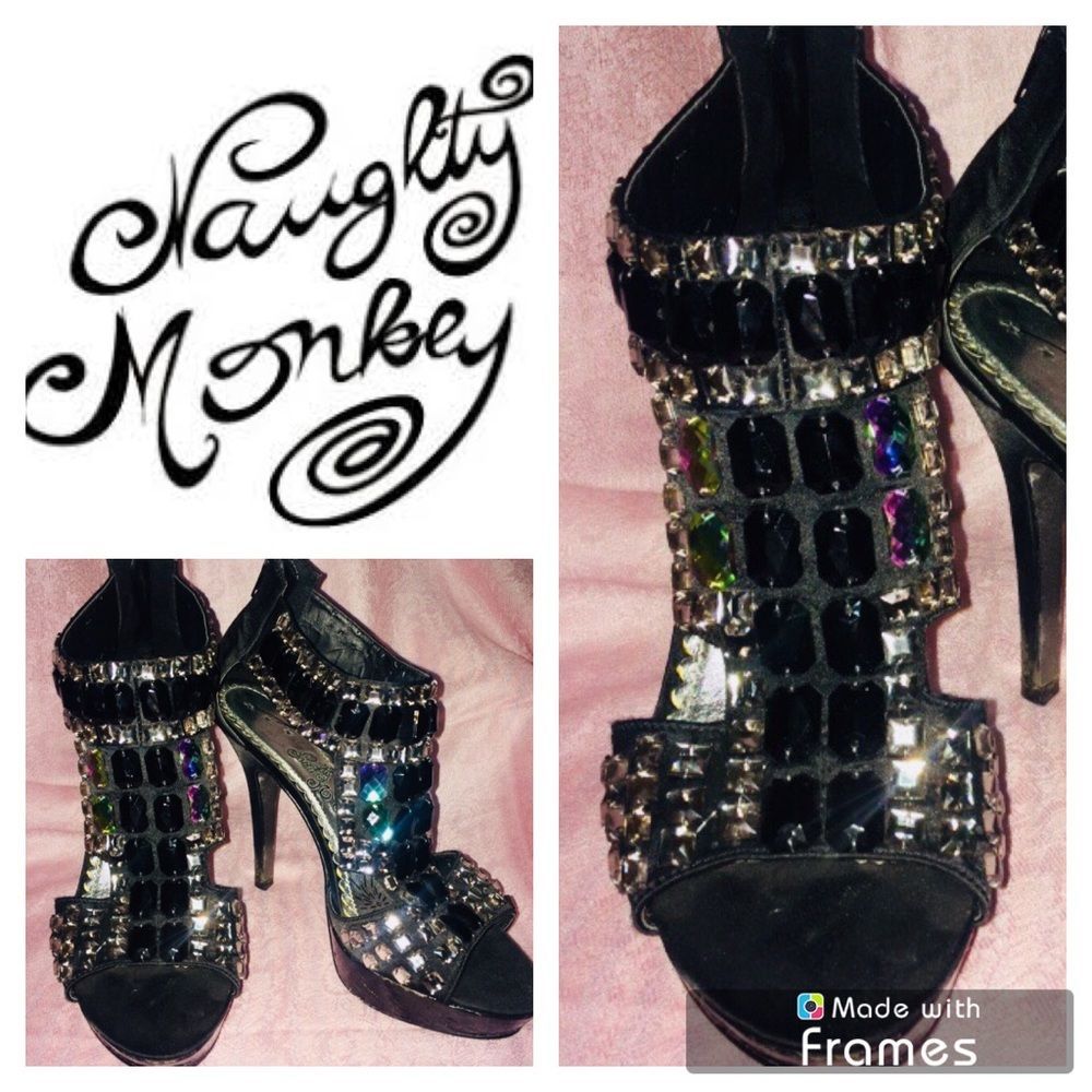 ⬇️⬇️ Naughty Monkey Jeweled Heels  🐒👠 🙈🙉🙊
